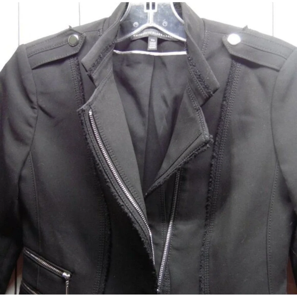 White House Black Market Womens Black Zipper Detail Moto‎ Jacket Size 00